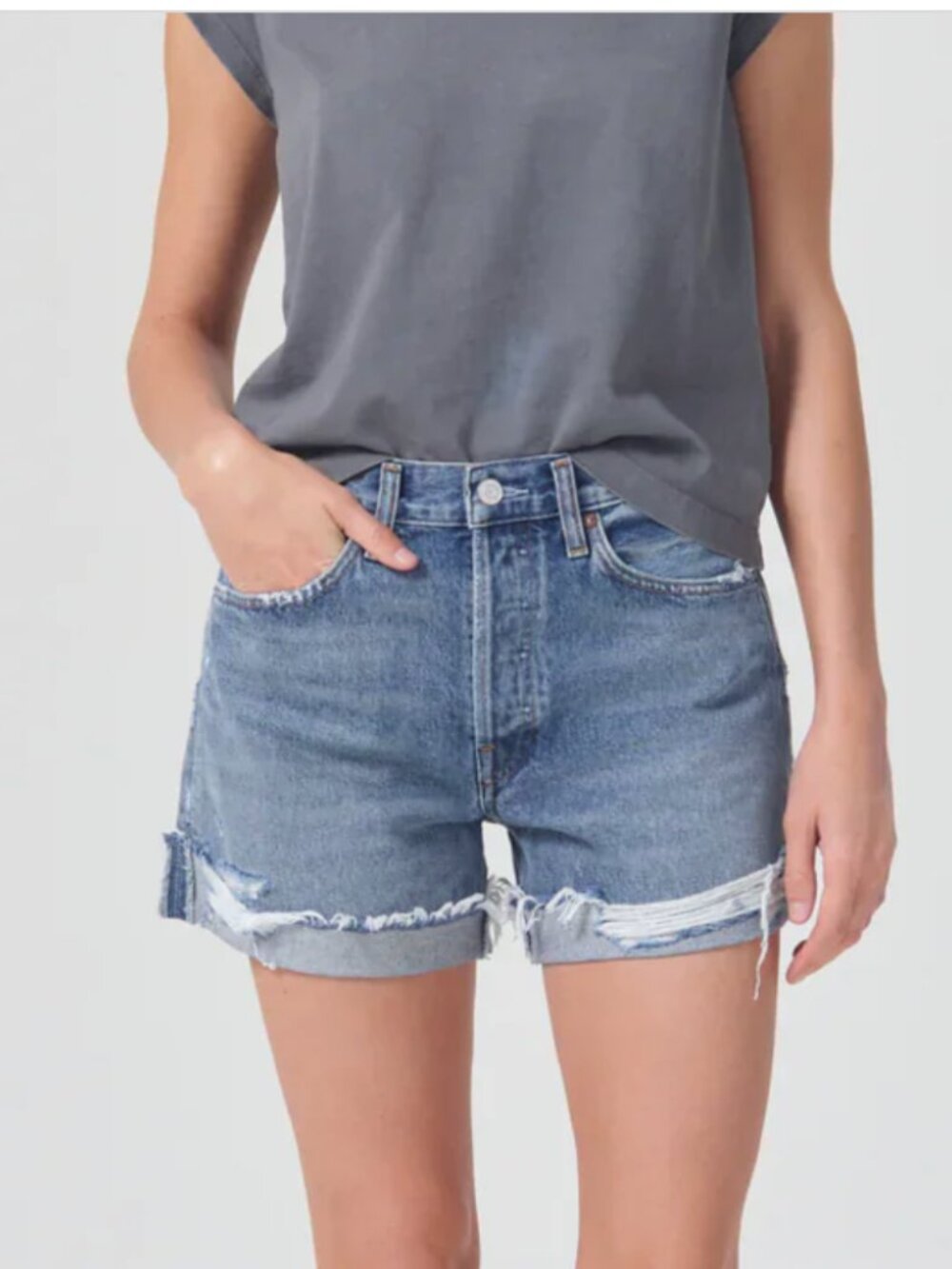 New AGOLDE Parker Long Denim Shorts Cuff Vintage Heat Wave Size 24